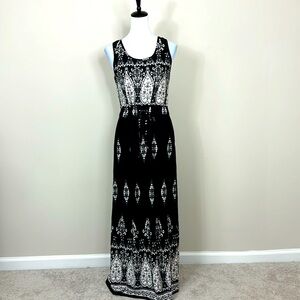 Exotic Print Smocked Dress Maxi Sleeveless Belt Size XL
